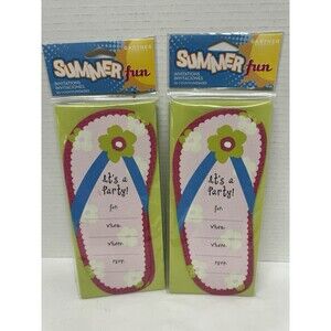 party invitations Set Of 2 Flip Flop Design Summer Fun Pk Of 10 each w/envelopes